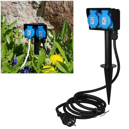 Garten-Steckdose IP44 teils m Erdspieß 230V Schutzkontakt Deckel Außen-Steckdose - Bild 14 von 154