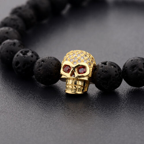 8Mm Black Lava Stone Beads Bracelet Set Skull Men Bracelets for Women Jewelery - Picture 9 of 63