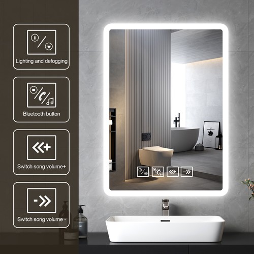 Badspiegel LED Badezimmerspiegel Touch Beschlagfrei Uhr Lichtspiegel Bluetooth - Bild 7 von 14
