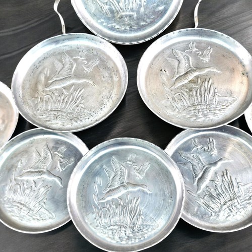 VTG MCM Aluminum Coasters Mallard Ducks Geese 50s Retro Hunting Barware Set 8 - Picture 4 of 9