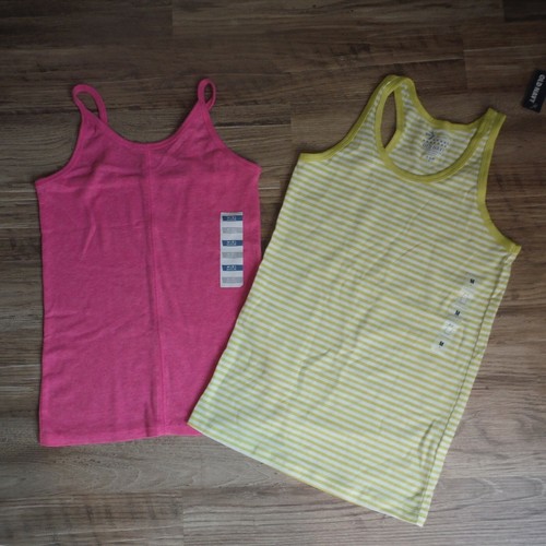 2 Girls Tank tops size M 8 Old Navy Yellow striped & Bright pink Cami new  - Picture 1 of 7