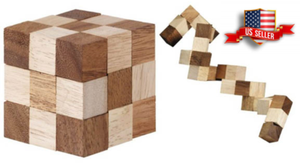 Snake Cube Wooden Kong Ming Lock Brain Teaser Puzzle Office Desk