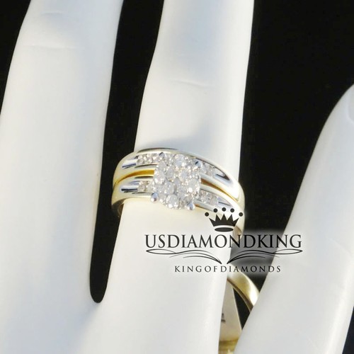 Mens Ladies 2 Tone Gold Diamond Engagement Bridal Wedding Ring Trio Set .35 Ct - Picture 7 of 11