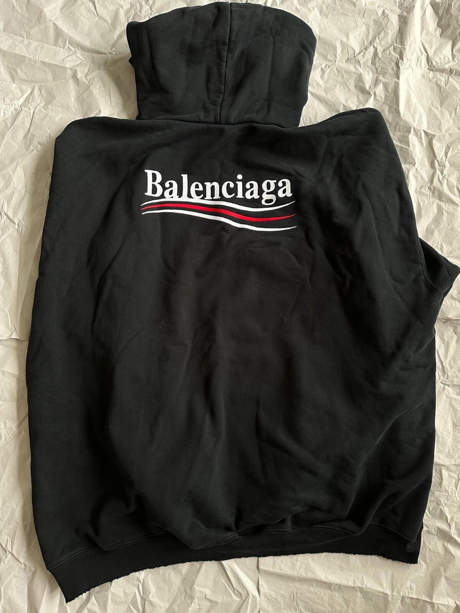 BALENCIAGA Black Distressed Campaign Logo Oversize Hoodie