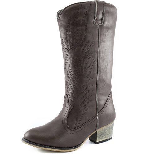 Women's Brown Knee-High Cowboy Boots Cowgirl Western Embroidered Cheap New Vegan Women's Brown Knee-High Cowboy Boots Cowgirl Western Embroidered Cheap New Vegan