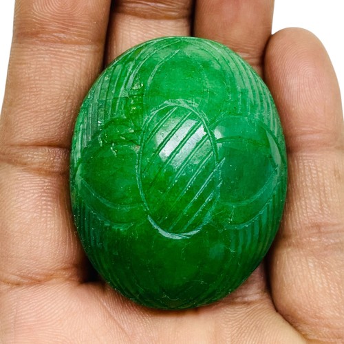 296.25 Cts Natural Carved Emerald Stunning Green Rare Huge Magnificent Gemstone - Picture 5 of 11