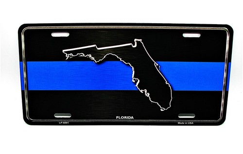 THIN BLUE LINE POLICE FLORIDA STATE MAP METAL CAR NOVELTY LICENSE PLATE AUTO TAG - Picture 8 of 15