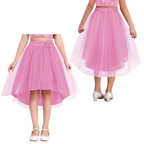 Girls Tulle Skirt Irregular Hem Party Skirt Femininity Fake Flower Long Midi - Picture 46 of 81