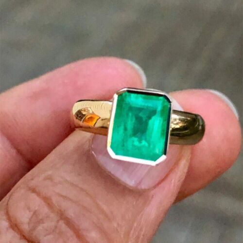 14k Yellow Gold 3.00Ct Emerald Cut Natural Emerald Solitaire Wedding Gift Ring - Picture 5 of 12