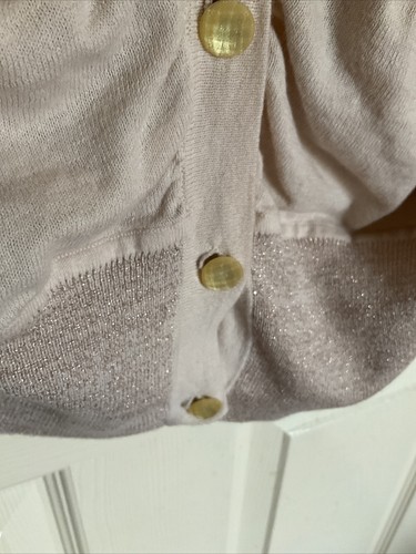 New Look 14 Deep V-Neck Cardigan Sheer Silk Back Metallic Cuff Oatmeal - NWOT - Picture 9 of 18