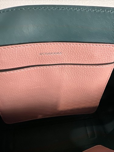 BURBERRY Blush Pink Teal Green Calfskin Belt Medium Tote RRP£1690 G90 - Afbeelding 14 van 23
