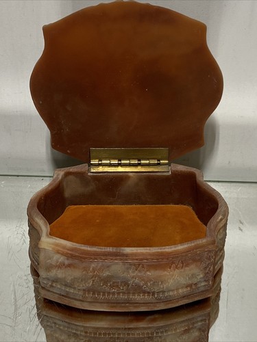 VTG. Genuine Incolay Stone Jewelry Box Orange and white hand carved Cameo - Picture 13 of 18