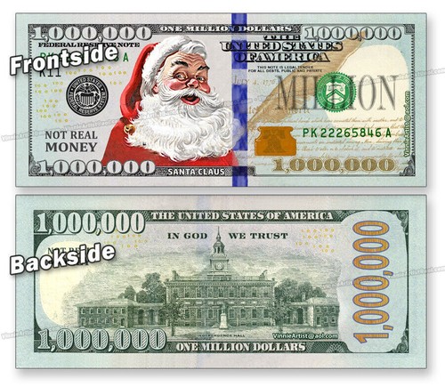 SANTA CLAUS on MILLION DOLLAR BILL FUNNY PLAY MONEY NOVELTY Vision Board - Picture 6 of 22