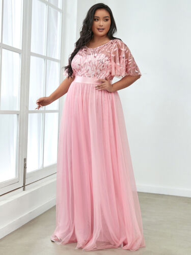 Women's Plus Size A-Line Short Sleeve Sequin Leaf Floor Length Evening Dresses - Picture 27 of 77