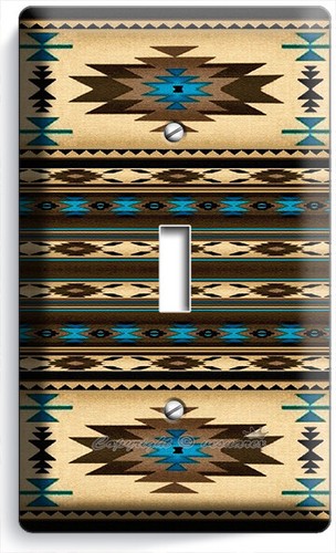 BROWN BLUE LATIN SOUTHWEST BLANKET PATTERN LIGHT SWITCH OUTLET WALL PLATES DECOR - Picture 3 of 34