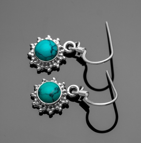 925 Sterling Silver Turquoise Designer Drop Dangle Earrings Gemstone Jewellery - Picture 3 of 5