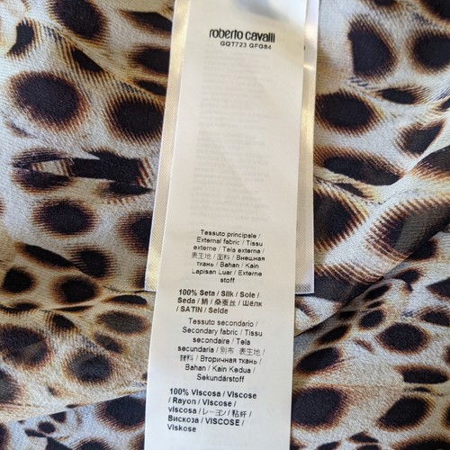 Roberto Cavalli 100% silk leopard panel keyhole sheer blouse size 48 - Picture 9 of 12
