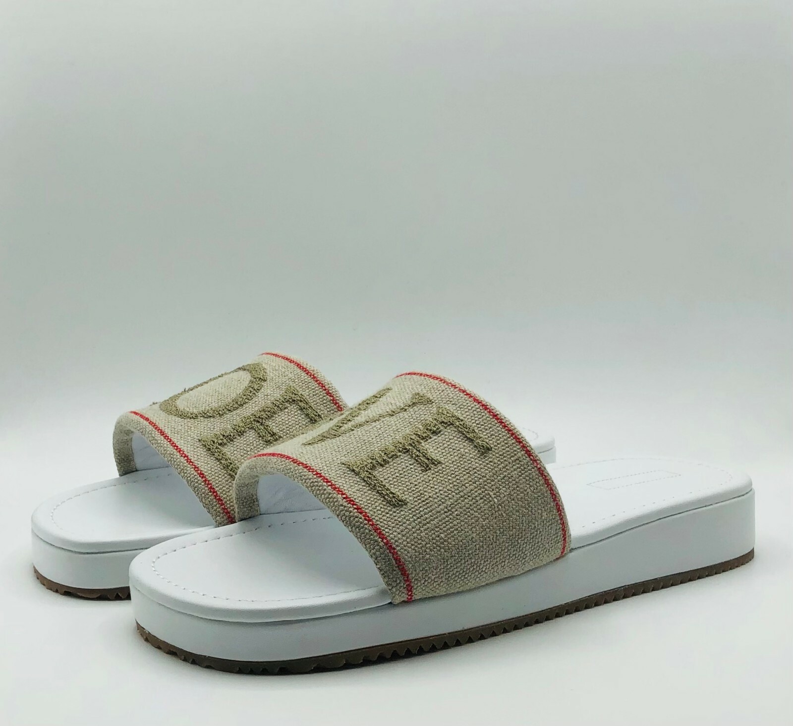 $450 Loewe Men's Natural Logo Embroidered Pool Slide Sandals 44/US 11 M000379X06 | eBay