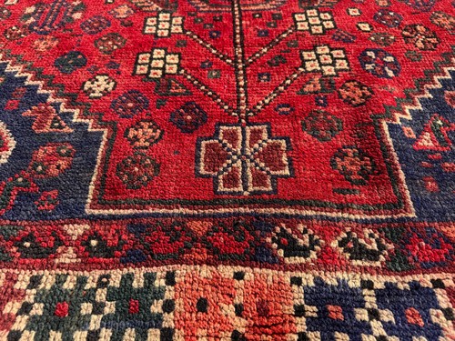 5x8 ANTIQUE ORIENTAL RUG HAND-KNOTTED VINTAGE RED BLUE HANDMADE geometric heriz - Picture 15 of 17