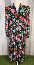 PUCCINI Vintage Women’s Black Bold Floral Chiffon Pleated Dress Size UK 14
