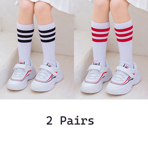 2 x Toddler Kids Sports Football Soccer Long Socks Solid Knee High Bottom Socks - Picture 30 of 34