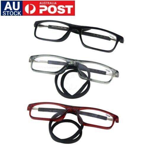 Hanging Folding Magnetic Reading Eyeglasses Glasses Front Click Connect Neck NEW - Picture 1 of 19