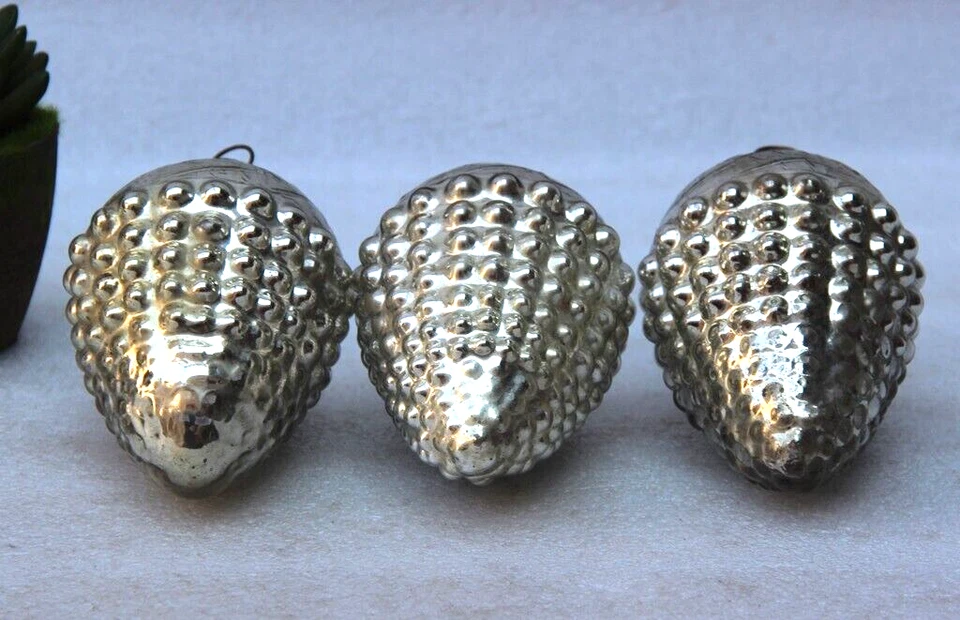  Bolas/adorno de vidrio alemán pesado original de plata de 5"" vintage de 3 piezas Foto 4 de 4