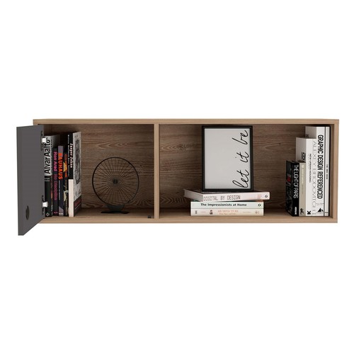Shelf Storage Unit Wall Mounted With 1 Door 1 Shelf Oak Effect and Grey Finish - Picture 4 of 5