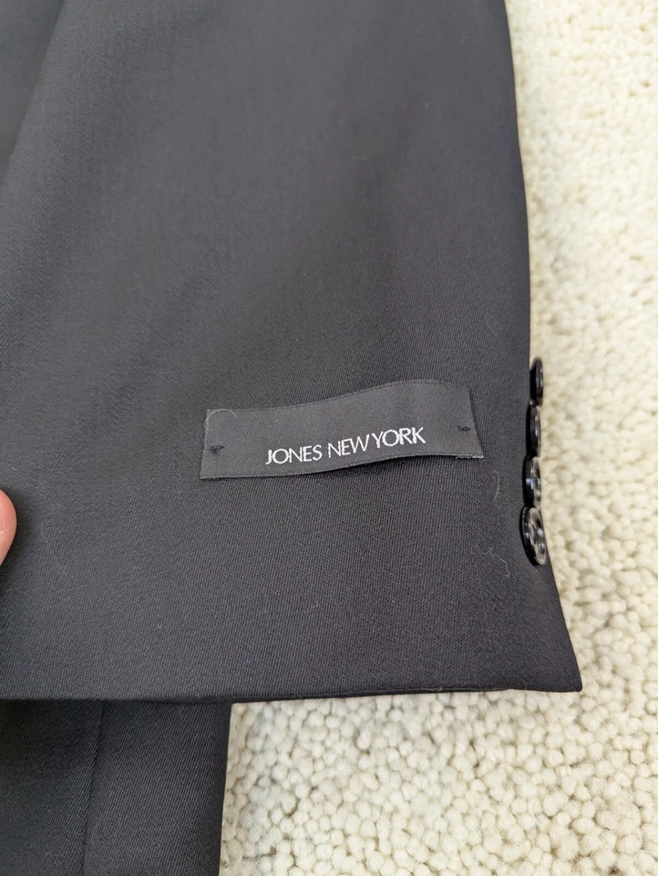Jones New York Suit Mens 46S 36x25 Black Wool 2 Piece Jacket Pants Vintage 3 Btn - Image 3 of 4