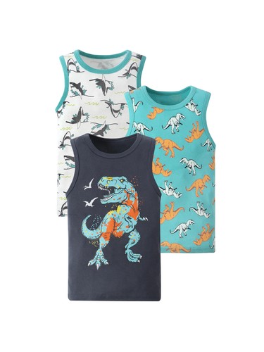 Baby Boys 3 Piece Tank Top Summer Cartoon Bottom Shirt Infant Dinosaur Shark Car - Picture 21 of 28