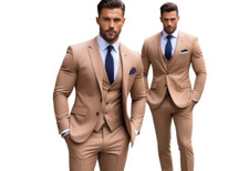 Men's 3 Piece Suit Slim fit One Button Beige Office Business Formal 3pc Suit Set