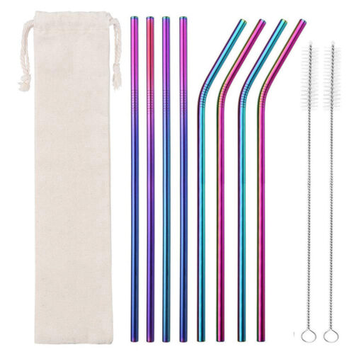 8x Stainless Steel Reusable Extra Long Metal Drinking Straw, 2 Brush & Eco Pouch - Picture 22 of 34