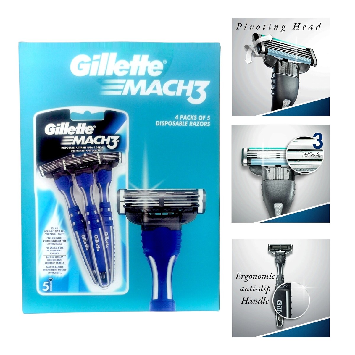 Gillette Mach3 Disposable Razors 5 X Pack Men s Shaving Razor Blades Glide Shave