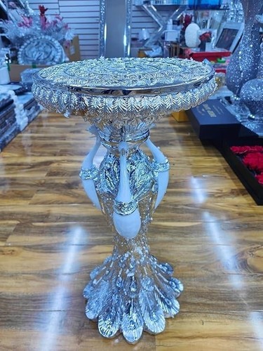 Beistelltisch 3 Pfauenstil große Diamanten Kristall funkelnd silber & weiß 40x60 - Bild 6 von 8