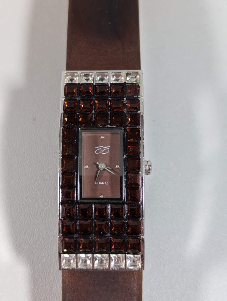 Suzanne Somers Vintage crystal leather watch brown black purple bands HSN Suzanne Somers Chocolate Brown Crystal Watch Leather Band  main image 3