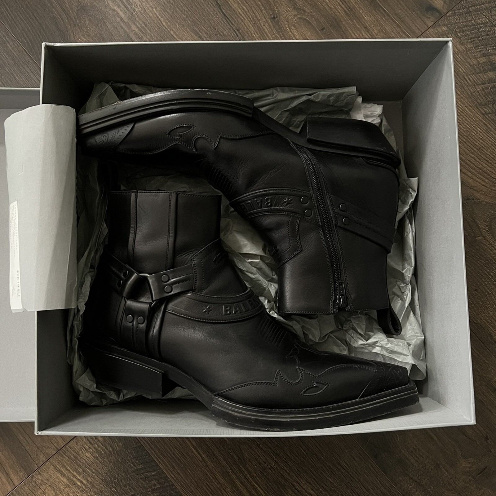 BALENCIAGA Black Santiag Western Boots 