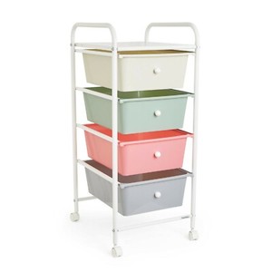 VonHaus Storage Trolley 4-Drawer Pastel Colour Plastic Wheels Compact 3000240