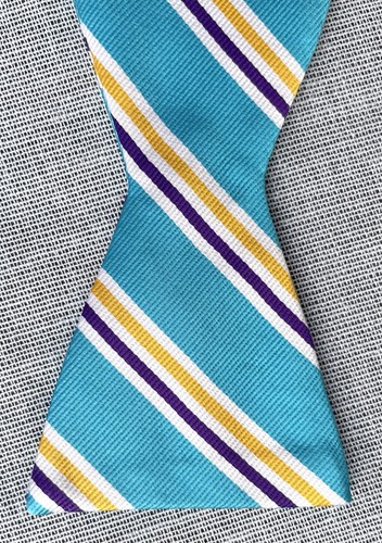 Silk Bow Tie Aqua Blue Yellow Purple Stripe Self-tie Countess Mara Handmade 2.5" - Picture 4 of 9