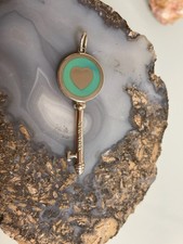 Tiffany  Co Sterling Silver 925  Blue Enamel Heart Key Pendant