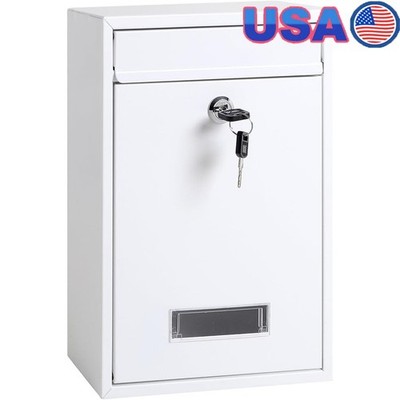 Metal White Wall Mount Mailbox W/ Secure Lock Features Easy Installation New