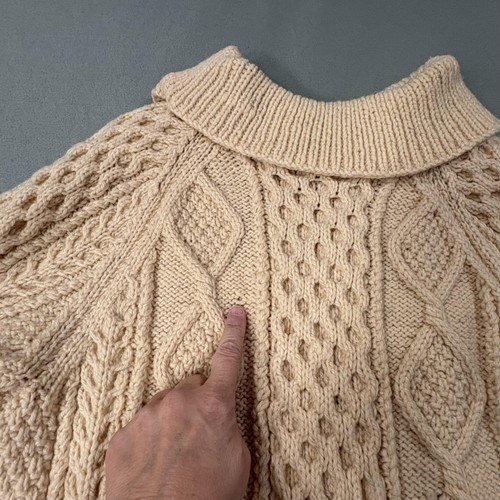 Handmade Fisherman Sweater Womens L Cream Cable Knit Button Front Pockets Long - Picture 10 of 15