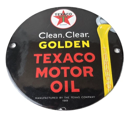Vintage Texaco Gasoline Sign - Clean Clear Golden Porcelain Gas Pump Sign
