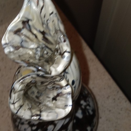 RARE Vintage Dble Neck Twisted Handblown Stretch Vase Spatter Slag Murano Style - Picture 3 of 17