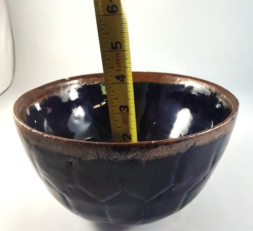 Handcrafted Blue & Brown Artist Signed Ceramic Bowl-Small Chip on Rim - Picture 9 of 12