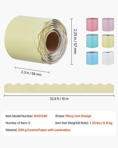 VEVOR Bulletin Board Borders 6 Rolls 32.8 Ft Rolled Scalloped Border Trim - Picture 7 of 12