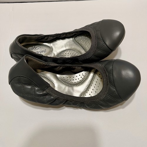 DEXFLEX COMFORT SCRUNCH BALLET FLATS GRAY QUILTED CAP TOE SZ 5 - Picture 4 of 7