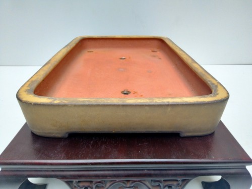 Bonsai Pot Tokoname Patina Large Tokoname REIHO Yellow Glazed Width 47cm/ 18.5in - Picture 9 of 23