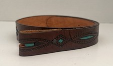 Hand Tooled Painted Leather Western Belt No Buckle 35 SALE