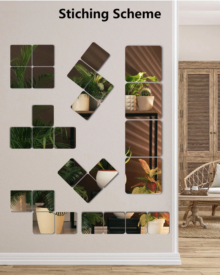 4 PIEZAS Azulejos Espejo Pared Irrompibles 10x10" Adhesivo Inrompible Plástico Decoración Foto 2 de 4