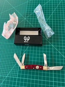 BUCK CREEK CUTLERY 3 5/8" CLOSED RED PICK BONE 4 BLADE CONGRESS 1095 S.S BLADE
